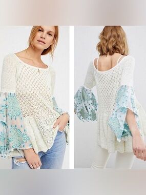 Free People Pointelle Breeze Sweater Top— Size Large
